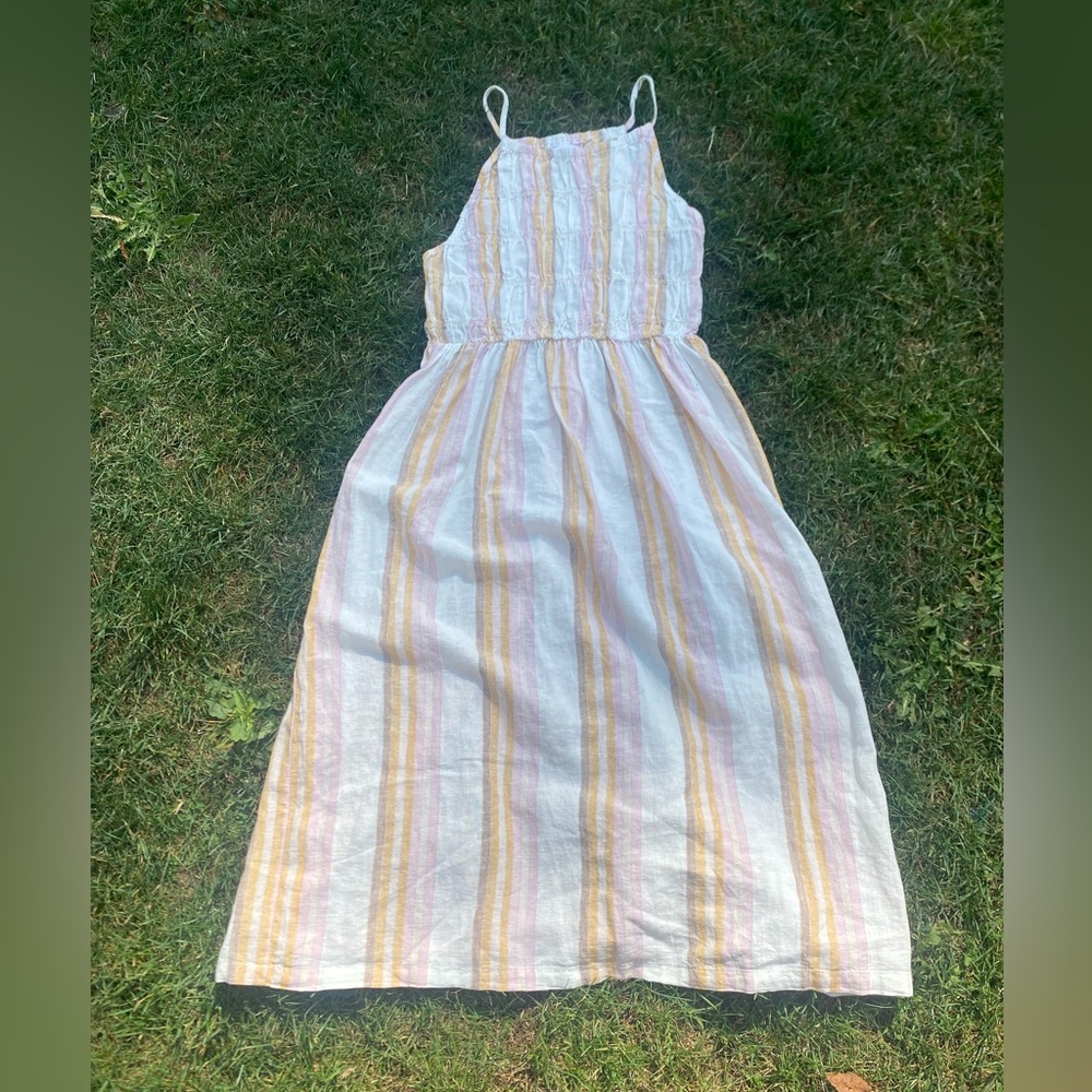 Girls' White Stripe Sundress with Pastel Yellow & Pink